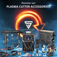 STAHLWERK CUT 50 ST IGBT plasma cutter with 50 Ampere, up to 14mm cutting power, suitable for painted sheets &amp; flash rust