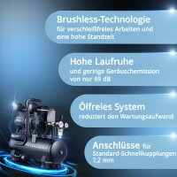 STAHLWERK Kompressor ST-110 Pro mit 10 bar | 2,1 PS | 1,6 kW | 210 l/min | 10 l Tank &ouml;lfreier Druckluft-Kompressor | Kolben-Kompressor | Silent-Kompressor | Fl&uuml;ster-Kompressor mit Brushless-Motoren