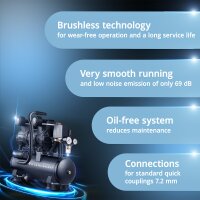 STAHLWERK ST-110 Pro compressor met 10 bar | 2,1 pk | 1,6 kW | 210 l/min | 10 l tank olievrije compressor | zuigercompressor | stille compressor | fluistercompressor met borstelloze motoren