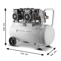 STAHLWERK-ilmakompressori ST 510 Pro, kuiskauskompressori 10 bar, 50 l s&auml;ili&ouml;, 69 dB ja 2 kulumatonta harjatonta moottoria, joiden kokonaisteho on 3,78 hv / 2780 wattia, 7 vuoden valmistajan takuu.