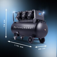 STAHLWERK Kompressor ST-1010 Pro mit 10 bar | 6,5 PS | 4,8 kW | 630 l/min | 100 l Tank &ouml;lfreier Druckluft-Kompressor | Kolben-Kompressor | Silent-Kompressor | Fl&uuml;ster-Kompressor mit Brushless-Motoren