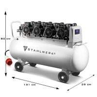 Sprężarka powietrza STAHLWERK ST 1510 Pro, cicha sprężarka z ciśnieniem 10 bar, zbiornikiem 150 l, głośnością 69 dB i 4 niezużywającymi się silnikami bezszczotkowymi o łącznej mocy 7,56 KM / 5560 W, 7-letnia gwarancja producenta