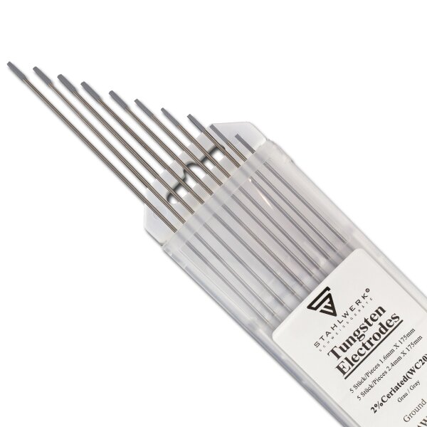 STAHLWERK electrodos de tungsteno / electrodos de soldadura WC20 gris en juego - 5 x 1,6 mm + 5 x 2,4 mm