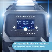 STAHLWERK CUT 100 P Digital Plasma Cutter Professional Set 100 A Totalmente equipado, encendido por piloto, tiempo de flujo de aire ajustable, refrigeración y protección contra sobrecalentamiento