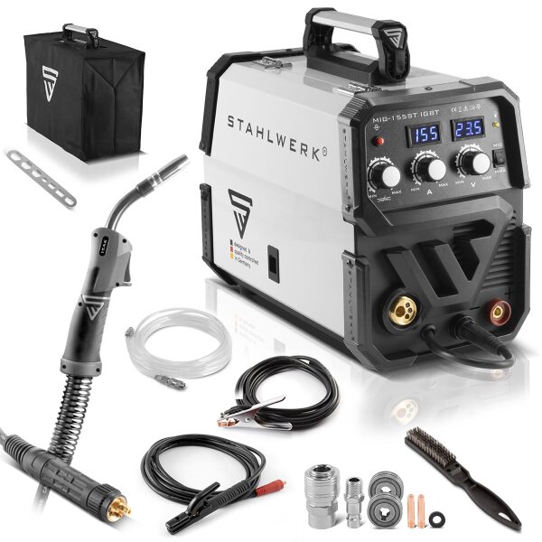 STAHLWERK MIG MAG 155 ST IGBT welder with synergic wire feed and real 155 amps / shielded arc welder suitable for MMA / E-Hand