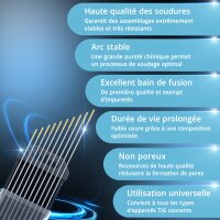 STAHLWERK 10 x électrodes de soudage TIG tungstène 1,6 x 175 mm WL15 or sans thorium - aiguilles TIG universelles pour acier, inox, alu, cuivre 10 pcs.