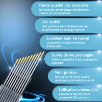 STAHLWERK 10 x électrodes de soudage TIG tungstène 2,4 x 175 mm WL15 or sans thorium - aiguilles TIG universelles pour acier, inox, alu, cuivre 10 pcs.