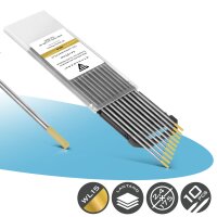 STAHLWERK Electrodos de tungsteno / electrodos de soldadura 2,4 x 175 mm WL15 oro en práctico juego de 10