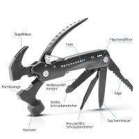 STAHLWERK multitool with 12 tools, high quality pocket knife / folding knife / multi-function tool with hammer, knife, saw, file, combination pliers, screwdriver etc. including LED flashlight.