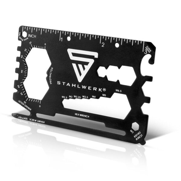 STAHLWERK Toolcard Multitool 18 in 1 monitoimityökalu laadukkaasta teräksestä kortin kokoisena Ruuvimeisseli Kuusiokantamutteri Pullonavaaja Viivotin Kirjeenavaaja ja paljon muuta...