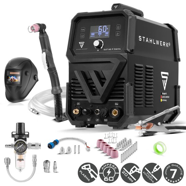 STAHLWERK Plasmaschneider CUT 60 P Digital Vollausstattung | 60 A Inverter-Plasmaschneider | HF-Pilotzündung | Digitalanzeige | THC-Schnittstelle für CNC | Schneidleistung bis 20 mm | Plasma Cutter mit 2T/4T-Funktion