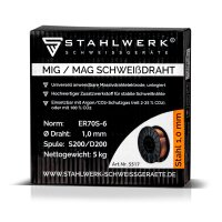 STAHLWERK MIG MAG Premium welding wire ER70S-6 SG2 &Oslash; 1,0 mm S200/D200 wire roll 5 kg