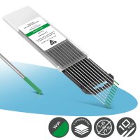 Electrodos de wolframio WP verde 1,6 mm x 175 mm 10 piezas