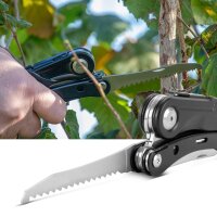 STAHLWERK Multitool mit 5 Werkzeugen, hochwertiges Taschenmesser / Klappmesser/ Multifunktionswerkzeug mit Gartenschere, S&auml;ge, Messer, Wurzelstecher und &Ouml;se
