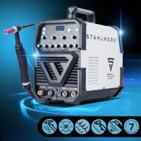 STAHLWERK AC/DC TIG 200 impulsi con plasma ST saldatrice completamente equipaggiata con TIG e MMA da 200 A, adatta per alluminio e lamiere sottili, dispositivo combinato con funzione CUT da 50 amp.