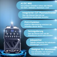 STAHLWERK AC/DC WIG 200 Puls mit Plasma ST Vollausstattung Schwei&szlig;ger&auml;t mit 200 A WIG &amp; MMA, Alu &amp; D&uuml;nnblech geeignet, Kombiger&auml;t mit 50 Ampere CUT-Funktion