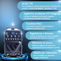 STAHLWERK AC/DC TIG 200 impulsi con plasma ST saldatrice completamente equipaggiata con TIG e MMA da 200 A, adatta per alluminio e lamiere sottili, dispositivo combinato con funzione CUT da 50 amp.
