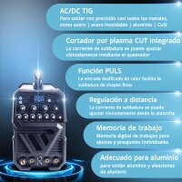STAHLWERK AC/DC TIG 200 pulse con plasma ST m&aacute;quina de soldar totalmente equipada con 200 A TIG &amp; MMA, adecuada para aluminio y chapa fina, dispositivo combinado con funci&oacute;n CUT de 50 amperios
