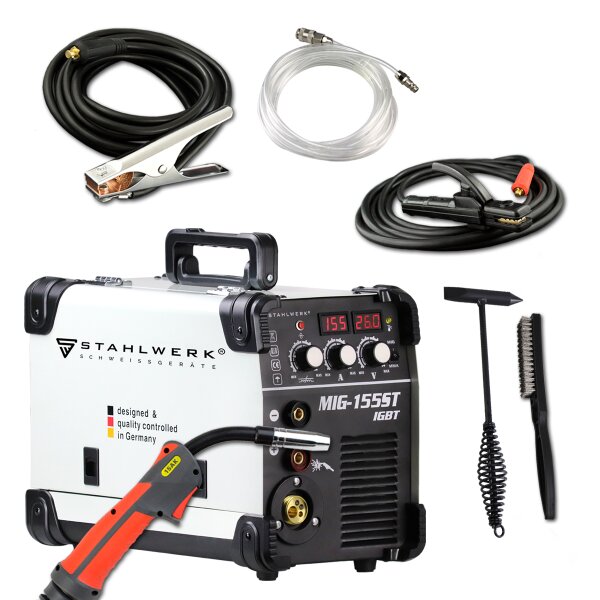 B-Ware STAHLWERK MIG MAG 155 ST IGBT-Schweißgerät mit synergetischem Drahtvorschub und echten 155 Ampere / Schutzgasschweißgerät mit MMA / E-Hand