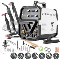STAHLWERK CTM-250 ST Soldadora combinada TIG + MIG/MAG + MMA/E-Hand + CUT/Plasma con funci&oacute;n de plasma de 200 amperios y 50 amperios, muchos par&aacute;metros de soldadura ajustables
