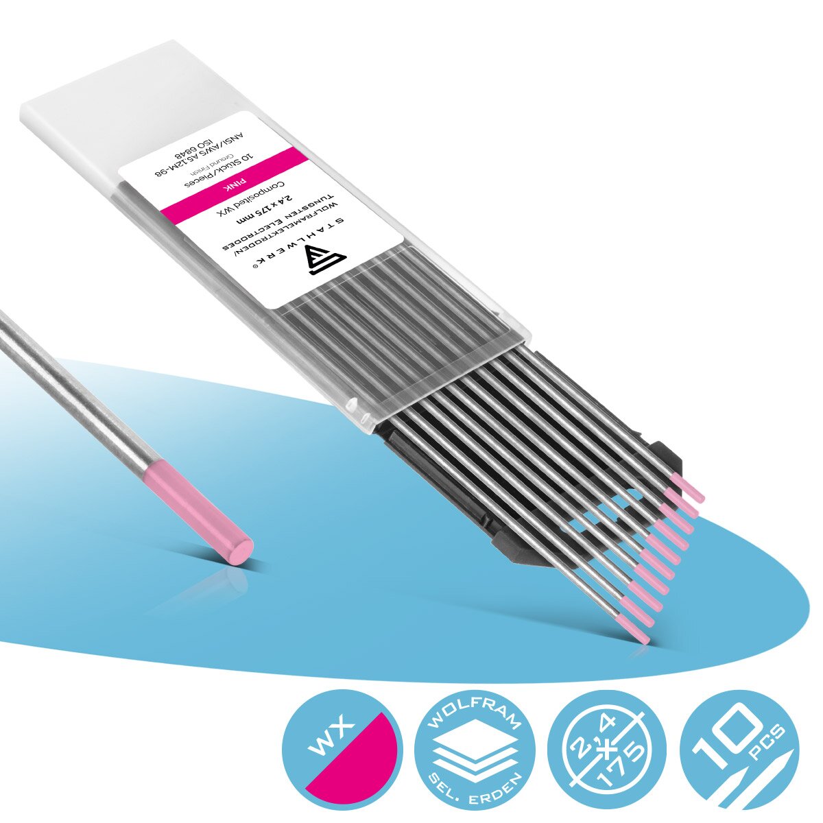 STAHLWERK Tungsten Electrodes TIG Needles Electrodes 2.4 WX Pink Set o