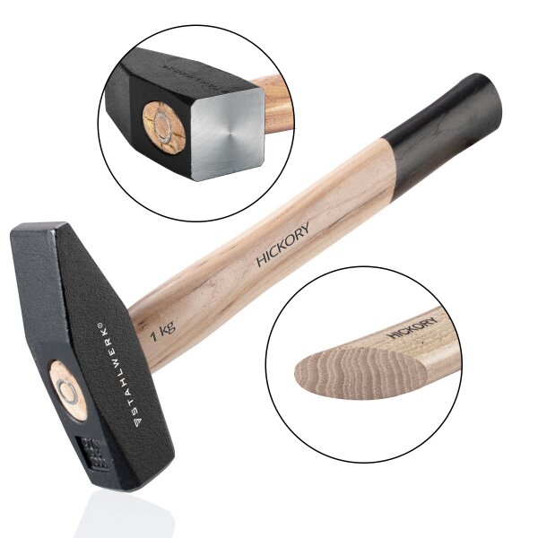STAHLWERK Hammer Schlosserhammer 1000g hochwertig gefertigt mit robustem Kopf aus geschmiedetem Stahl, ausbalanciertes Gewicht, ergonomischer Griff aus hoch belastbarem Hickory-Holz