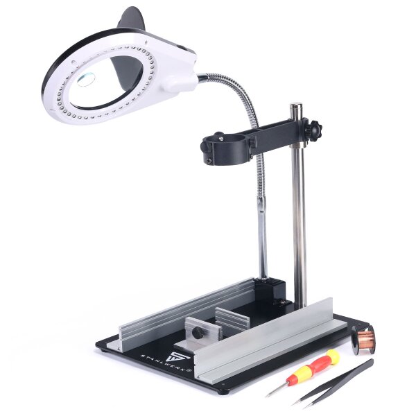 STAHLWERK DML 90-ST Lupa de mesa LED con soporte para soldador y plancha de aire caliente