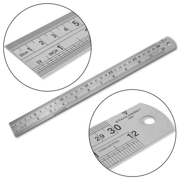 300mm Mesure Lineal，TU-981-300mm Edelstahllineal Messwerkzeug Metrische Markierungen für Holzbearbeitungsmaß und Hilfsmarkierung 