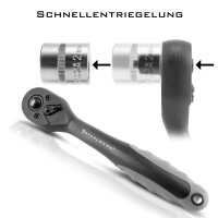 STAHLWERK 3/8&quot; profesion&aacute;ln&iacute; reverzibiln&iacute; r&aacute;čna z chrom-vanadiov&eacute; oceli s chrom-molybdenov&yacute;m drž&aacute;kem n&aacute;strojů a rychloup&iacute;n&aacute;n&iacute;m 72 zubů