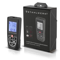 STAHLWERK Distanziometro laser LE-100 ST fino a 100 m Distanziometro con display digitale LCD illuminato, strumento di misura della distanza e della portata per la misurazione precisa delle distanze e del contenuto dei locali nei cantieri o in ambienti in