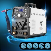 STAHLWERK Soldador combinado 2 en 1 DC TIG 200 Puls Pro - Soldador TIG digital profesional con MMA E-Hand y funci&oacute;n de pulsos, apto para chapa fina