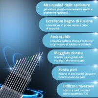 STAHLWERK Elettrodi di tungsteno / elettrodi per saldatura oro, grigio, rosa, bianco, verde 1,6 mm 2 ciascuno in un pratico set da 10