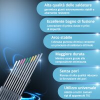 STAHLWERK Elettrodi di tungsteno / elettrodi per saldatura oro, grigio, rosa, bianco, verde 2,4 mm 2 ciascuno in un pratico set da 10