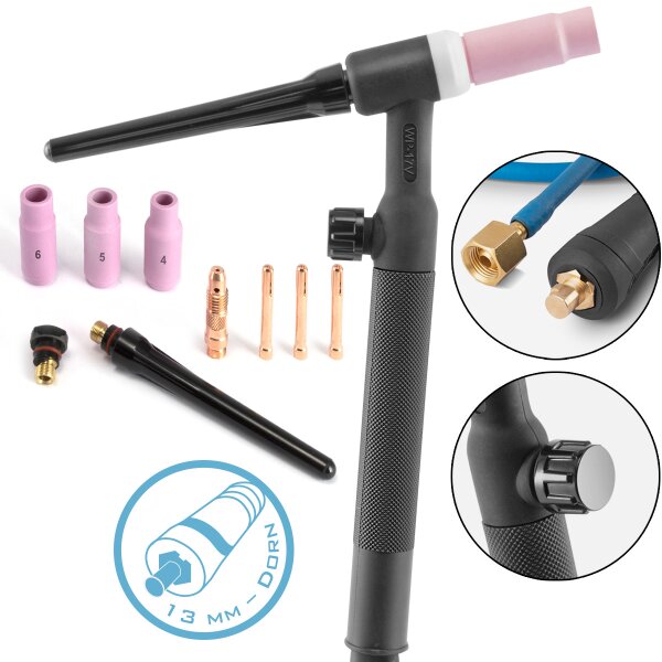 STAHLWERK WP-17V Univerzální lift-tig hořák / svařovací hořák s balením 4 m hadice a 13 mm trnem