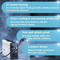 STAHLWERK Lift TIG Startset MIG MAG 160 M Volledig synergetisch 5 in 1 combinatielasapparaat met 160 amp&egrave;re en 2 rolaandrijving / MIG MAG FLUX toevoegmateriaal ARC MMA Lift TIG