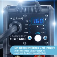 STAHLWERK Lift TIG Starter Set MIG MAG 160 M Vollsynergisches 5 in 1 Kombinationsschwei&szlig;ger&auml;t mit 160 Ampere und 2 Rollenantrieb / MIG MAG FLUX Schwei&szlig;zusatz ARC MMA Lift TIG