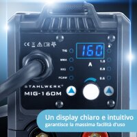 STAHLWERK Lift TIG Starter Set MIG MAG 160 M Saldatrice combinata 5 in 1 completamente sinergica con 160 ampere e 2 rulli di trascinamento / MIG MAG FLUX metallo dapporto ARC MMA Lift TIG