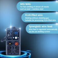 STAHLWERK MIG MAG 160 M volledige uitrusting IGBT lasser Volledig synergetisch 5 in 1 combinatie apparaat met echte 160 Amp en 2 rollen aandrijving / flux gevulde draad, MIG MAG, ARC MMA, Lift TIG
