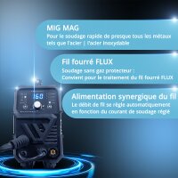 STAHLWERK MIG MAG 160 M Poste de soudage entièrement équipé Appareil combiné entièrement synergique 5 en 1 avec véritable 160 ampères et 2 rouleaux dentraînement / fil fourré, MIG MAG, ARC MMA, Lift TIG