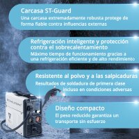 STAHLWERK MIG MAG 160 M equipo completo soldadora IGBT Unidad combinada totalmente sin&eacute;rgica 5 en 1 con 160 Amp reales y accionamiento de 2 rodillos / hilo tubular, MIG MAG, ARC MMA, Lift TIG