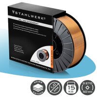 STAHLWERK MIG MAG Premium Fil de soudage / Bobine de fil ER70S-6 SG2 1,0 mm S270/D270 15 kg pour les travaux de soudage avec gaz protecteur