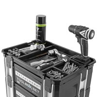 STAHLWERK Universal Toolbox Set / Werkzeugkiste / Werkzeugkoffer, stapelbares 5 in 1 Modul-System aus hochbelastbarem ABS-Kunststoff mit Tragegriff und gummierten Lenkrollen