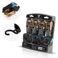 STAHLWERK Spændebånd med skralde + krog ZG-800 ST 400 kg trækbelastning sæt af 4 / spændebånd / surringsbånd / skraldebånd med 4,57 m længde og en brudbelastning på 680 kg