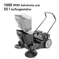 STAHLWERK sweeper SLW-55 ST with 1000 mm sweeping width, 55 l capacity and 5 l water tank for dry and wet cleaning, hand sweeper / wet floor sweeper with double brush head