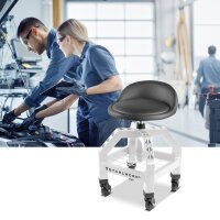 STAHLWERK height adjustable workshop stool VWH-300 ST with large storage compartment, loadable up to 136 kg, 59-76 cm seat height, rolling seat / rolling stool with ball-bearing easy-rolling swivel castors