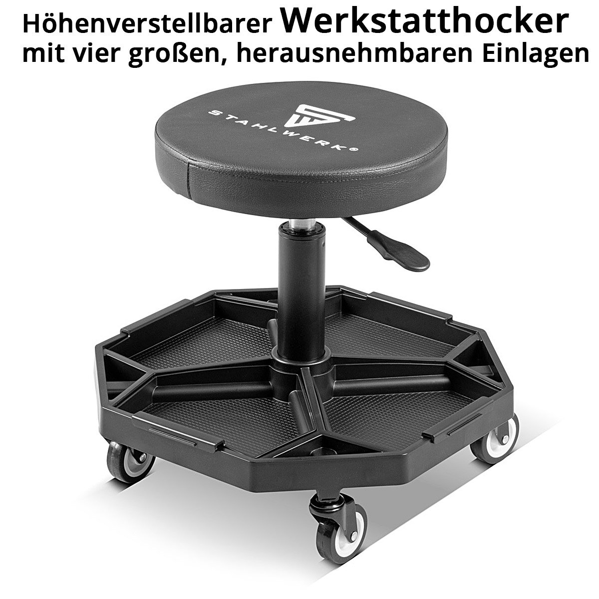 Wiltec Werkstatthocker Mit Rollen - Rollsitz Bis 150kg Mit Werkzeugablage