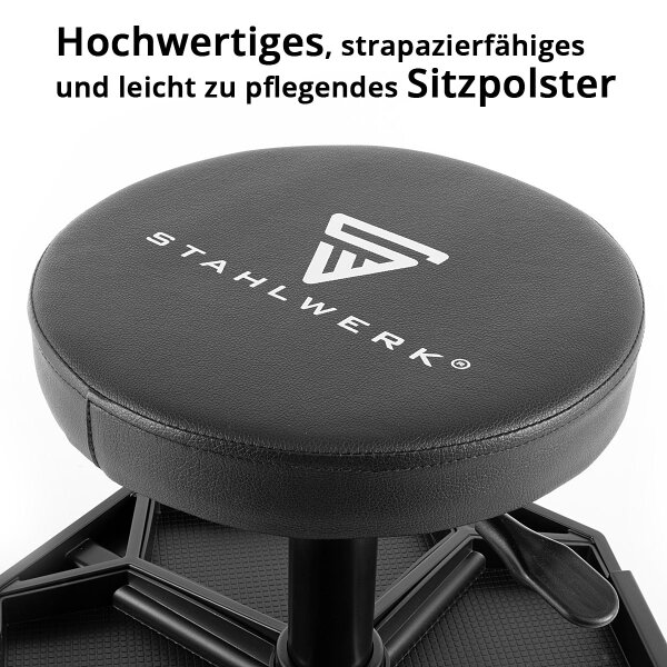 Höhenverstellbarer Werkstattstuhl Mit Rollen - Rollsitz Mit 2 Ablageebenen