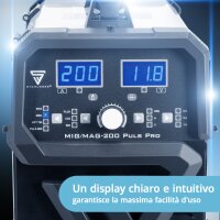 STAHLWERK MIG MAG 200 Puls Pro Saldatrice a gas inerte Unit&agrave; combinata 5 in 1 completamente sinergica con 200 A effettivi e azionamento a 4 rulli, filo animato, MIG MAG, ARC MMA, Lift TIG, MIG Puls per saldatura alluminio