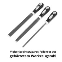 STAHLWERK Raspelfeilen 3er Set 200 mm professioneller Feilensatz aus Rundfeile, Halbrundfeile und Flachfeile