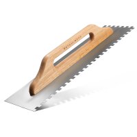 STAHLWERK Tvåhandsspade 140 x 500 mm med 10 mm rektangulär tandning, högkvalitativt professionellt kolstål för putsning / spackel / spackel / spackel / schweizisk spackel